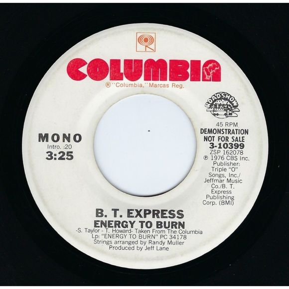 B.T. Express Promo 45 Energy To Burn (Mono) / Stereo on Columbia VG Funk - Picture 1 of 2